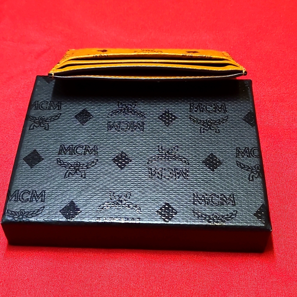 MCM Cognac Leather Card Holder In Visetos Orginal - Picture 5 of 6